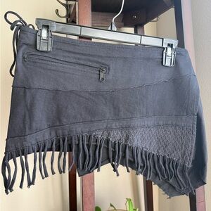 Black Fringe Mini Skirt
